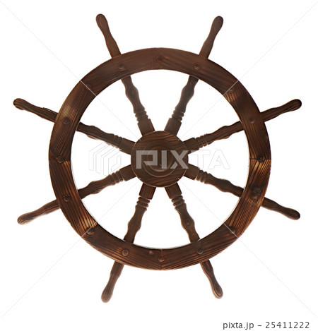 Old boat steering wheel isolated on white 25411222