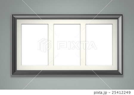 Black picture frame on gray wall 25412249