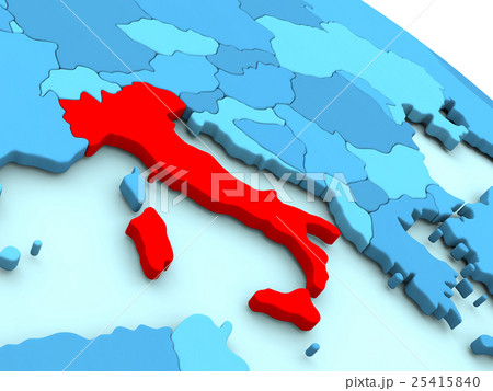 Italy in red on blue globe 25415840