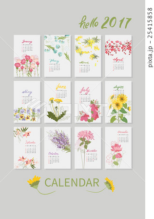 Vintage Floral Calendar 2017のイラスト素材 [25415858] - PIXTA