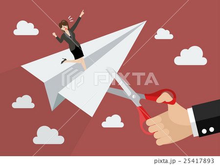 Big businessman hand cutting rival paper rocket 25417893