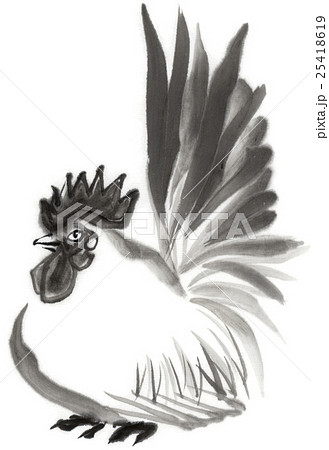 水墨画 チャボ 雄鶏 水墨画 チャボ 雄鶏 25418619