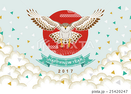 鷹 雲海 17年賀状テンプレートのイラスト素材