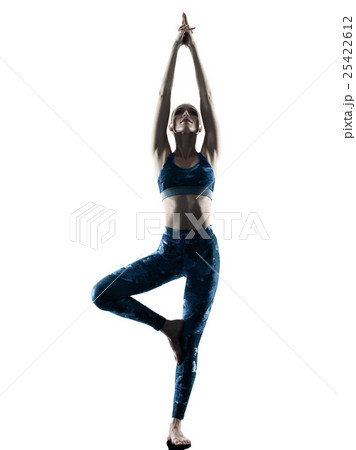 woman fitness Yoga excercises silhouette  25422612