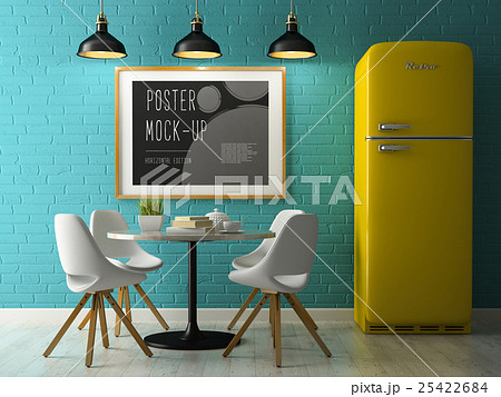 Interior with poster mock up 3D rendering Interior with poster mock up 3D rendering 25422684