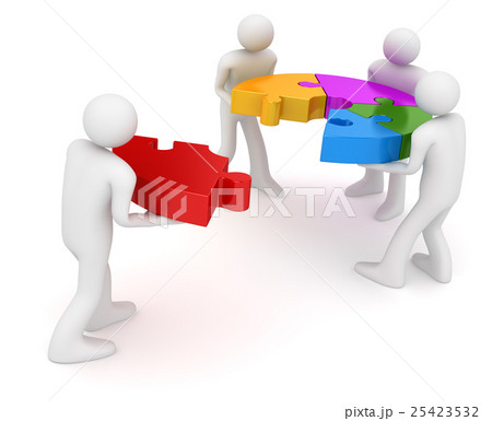 Man pushing the final piece of puzzle Man pushing the final piece of puzzle 25423532