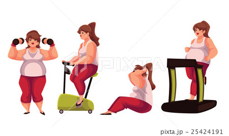 Fat woman doing sport exercises isolated on white 25424191