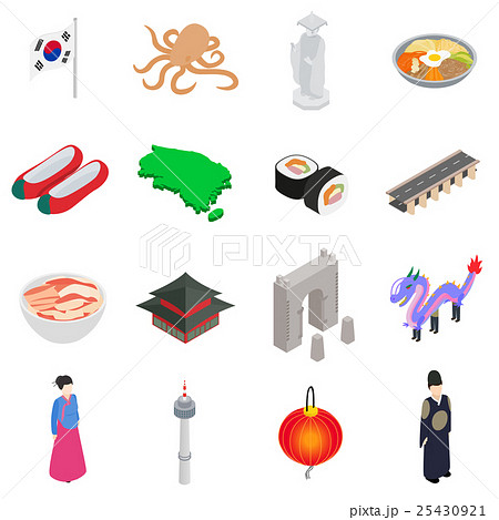 South Korea icons set, isometric 3d style 25430921