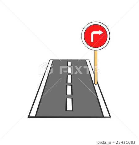 Road and red road sign pointing right icon 25431683