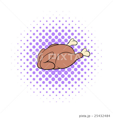 Whole roast chicken icon, comics style 25432484