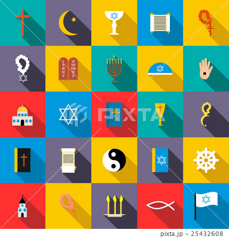 Religion icons set, flat style 25432608