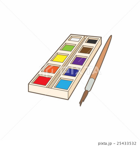 Watercolor in a box with brush icon, cartoon style 25433532