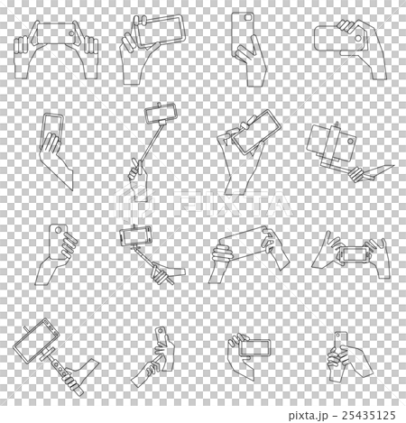 Selfie icons set, thin line style Selfie icons set, thin line style 25435125
