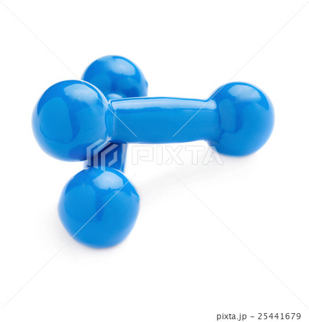 Pair of Plastic coated dumbells isolated over the Pair of Plastic coated dumbells isolated over the 25441679