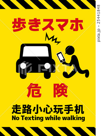 歩きスマホ車注意の警告ポスター 英語 中国語付 サイズ比率のイラスト素材