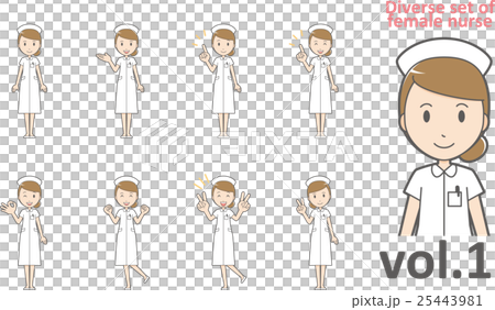戴著護士帽vol.1的白色護士的護士（設置各種面部表情和姿勢） 25443981