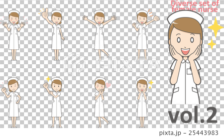 戴著護士帽的白色護士護士穿著vol.2（設置各種面部表情和姿勢） 25443983