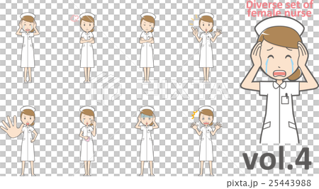 戴著護士帽4的白色護士的護士（設置各種面部表情和姿勢） 25443988