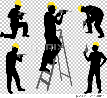workers with drills silhouettes workers with drills silhouettes 25450044