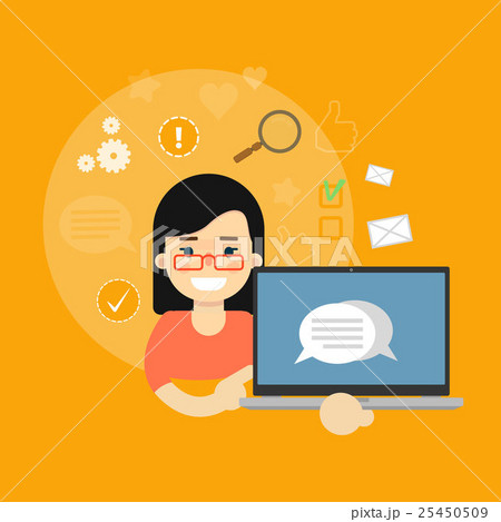 Social media banner. Girl with laptop 25450509