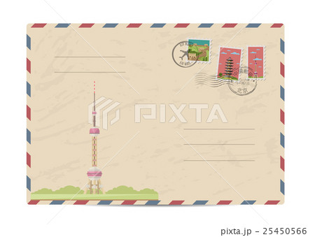 Vintage postal envelope with China stamps Vintage postal envelope with China stamps 25450566