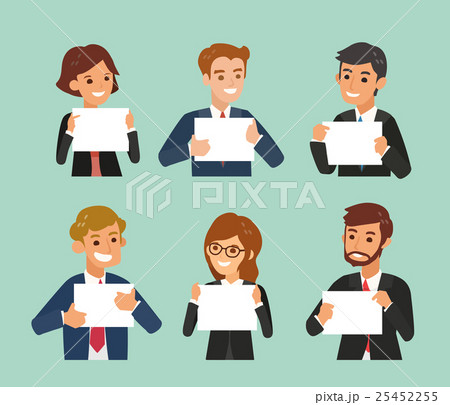 business people holding a blank white sign boardのイラスト素材