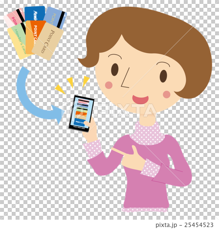 スマートフォンアプリでポイントカード管理をする女性 25454523