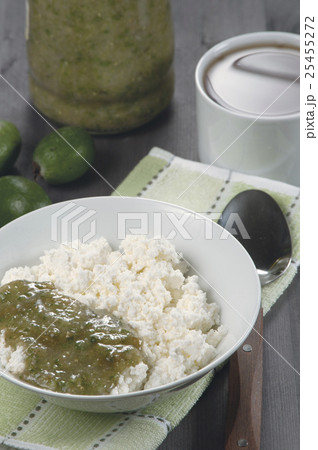 Curd with feijoa jam for breakfast 25455272
