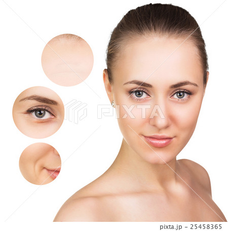 Beautiful young woman face with zoom wrinkles 25458365