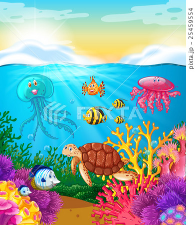 Sea animals swimming under the ocean Sea animals swimming under the ocean 25459554