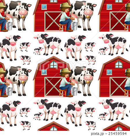Seamless background  with cows and farmers 25459594