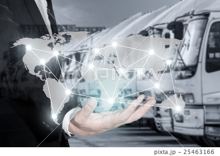Global logistics network map on businessman hand 25463166