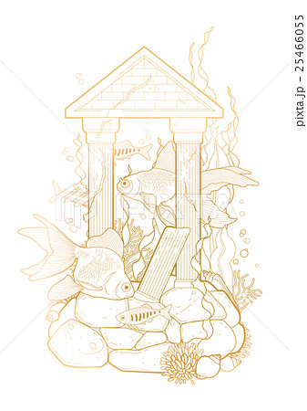 Graphic aquarium fish with architectural sculpture 25466055