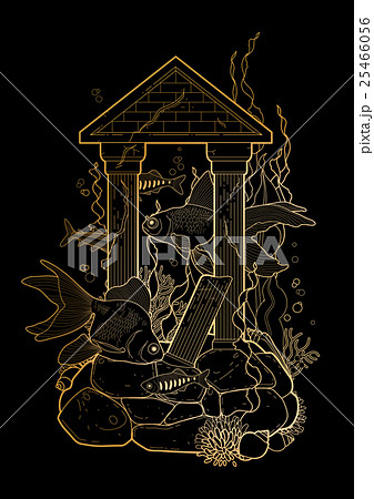 Graphic aquarium fish with architectural sculpture Graphic aquarium fish with architectural sculpture 25466056