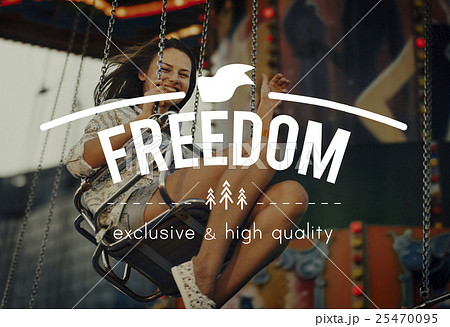 Woman Carnival Ride Riding Happiness Fun Concept Woman Carnival Ride Riding Happiness Fun Concept 25470095