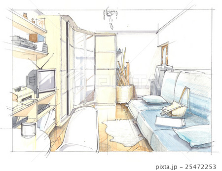 Watercolor drawing of a room 25472253