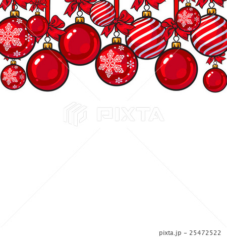 Red Christmas balls with ribbon and bows Red Christmas balls with ribbon and bows 25472522
