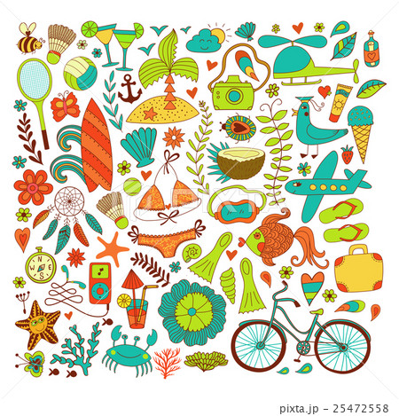 Summer set doodle elements. Travel drawing Summer set doodle elements. Travel drawing 25472558