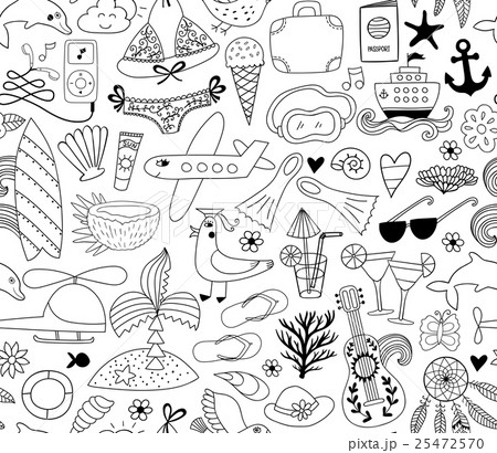 Summer vacation set doodle elements, seamless 25472570