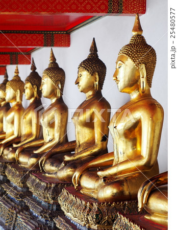 row of golden meditation buddha sitting figures  25480577