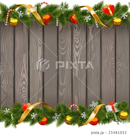 Seamless Christmas Old Board with Decorations 25481052