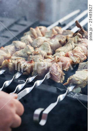 Skewered marinated raw pork 25485627