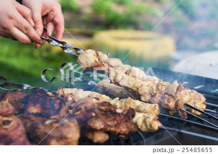 Cooking grilled shashlik on barbeque Cooking grilled shashlik on barbeque 25485655