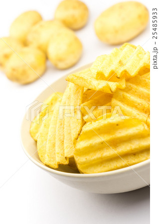 Potato chips on white background.. Potato chips on white background.. 25485933