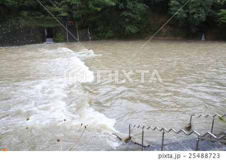 高麗川増水により水没するドレミファ橋 25488723