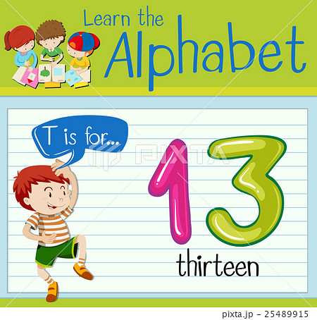 Flashcard letter T is for thirteen 25489915