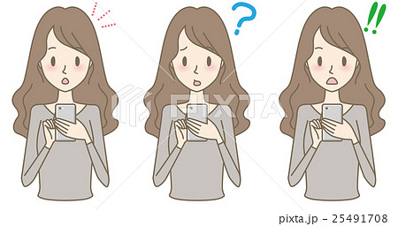 女性 スマホ 驚きの表情のイラスト素材