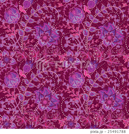 Fantasy flowers seamless paisley pattern. Floral 25491788