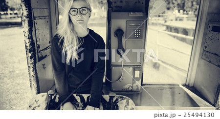 Woman Sitting Telephone Skateboard Concept 25494130
