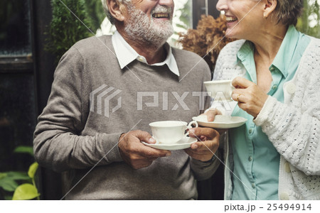 Senior Couple Afternoon Tea Drinking Relax Concept Senior Couple Afternoon Tea Drinking Relax Concept 25494914